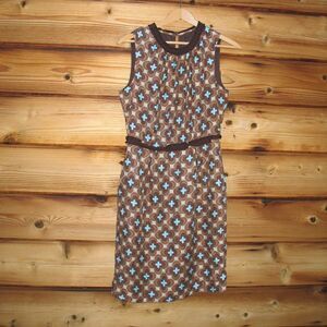 Brown Blue Print Retro Silk Dress